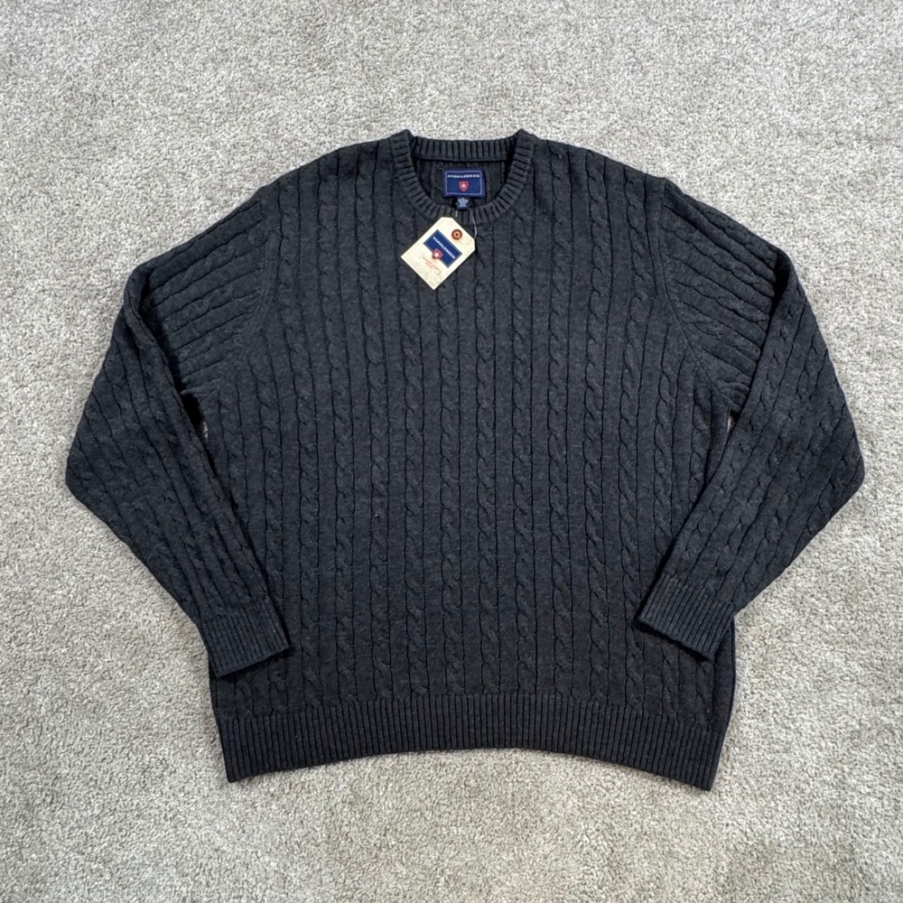 Saddlebred Mens XL Black Cable Knit Crew Neck Sweater Long Sleeve Pullover NWT